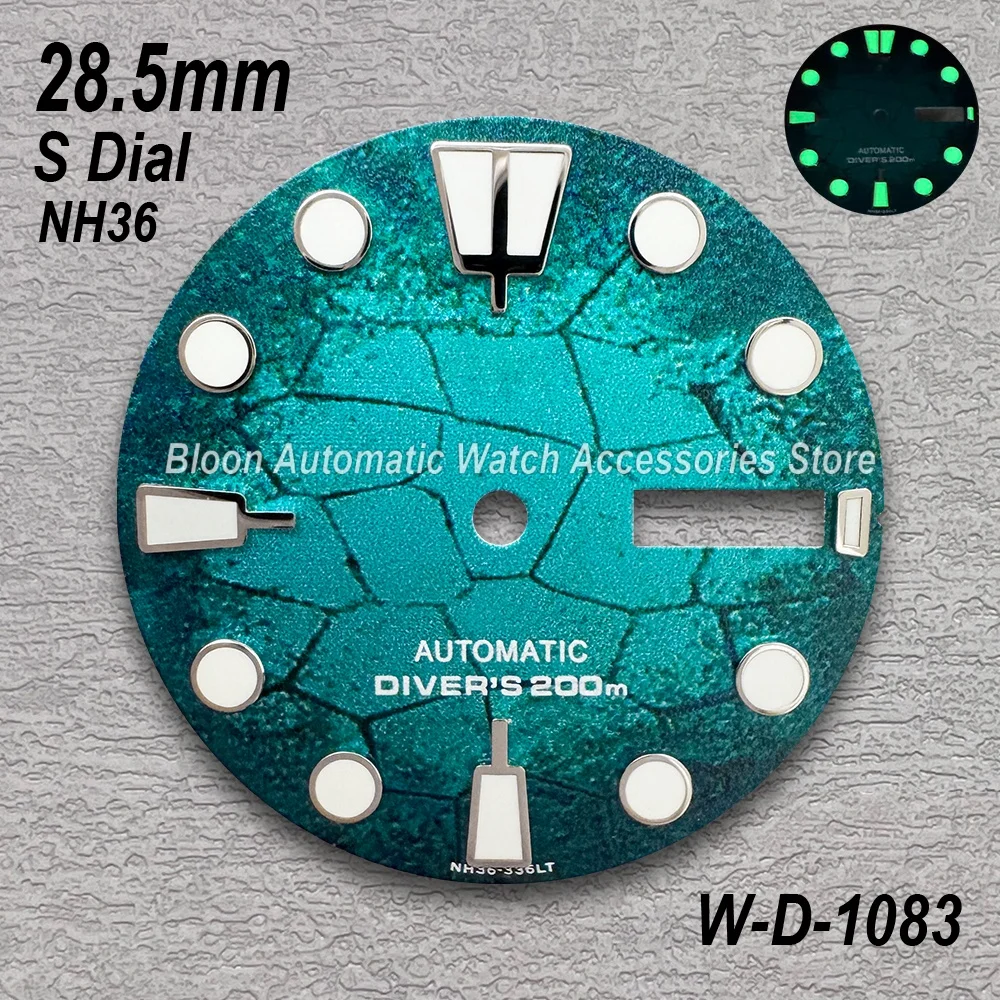 28.5mm S Logo Dial Fit NH35/NH36/4R/7S Movement Green Luminous Tree Leaves Mechanical Watch Modification Accessories