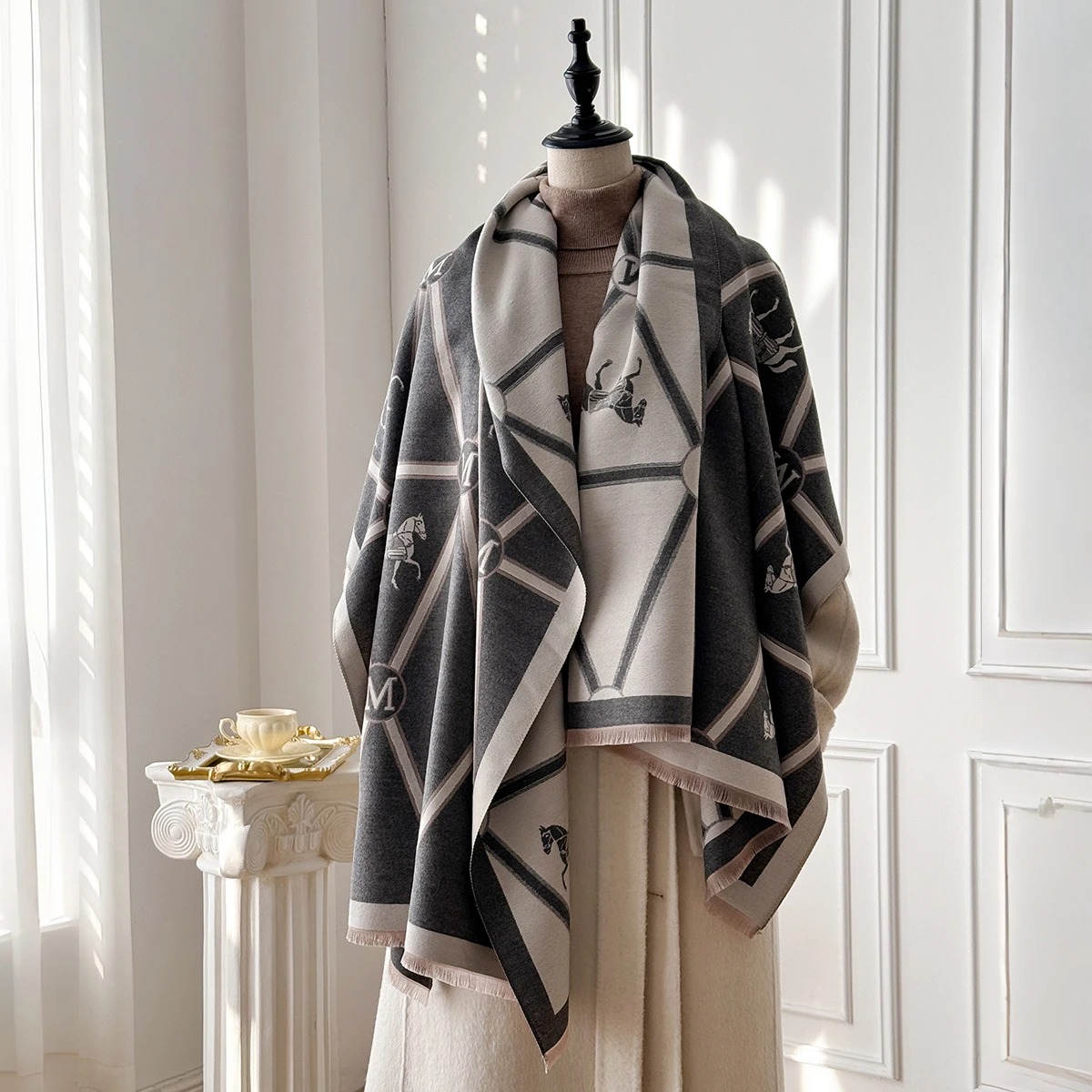 

Зимний теплый кашемировый шарф с жаккардовым узором в виде конской, высококачественная женская утолщенная шаль с запахом, шерстяная паш для женщин