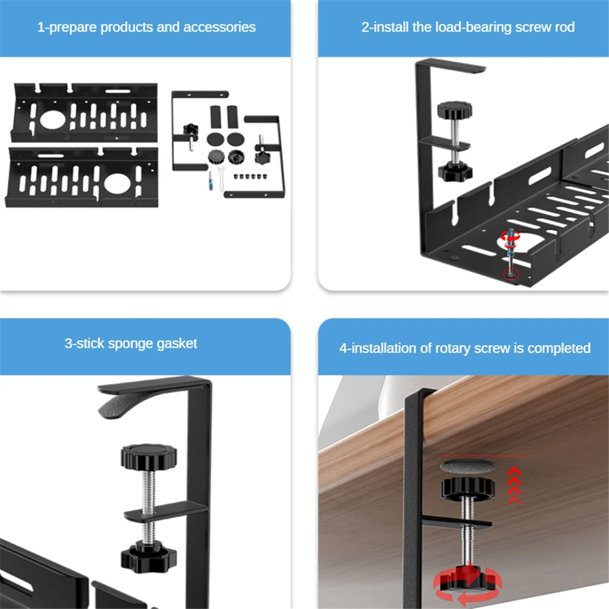 Drill-Free Under Desks Cable Management Tray, Desk Cord Hider Raceway Under Desks Cable Tray Holder, Wire and Cable Rack