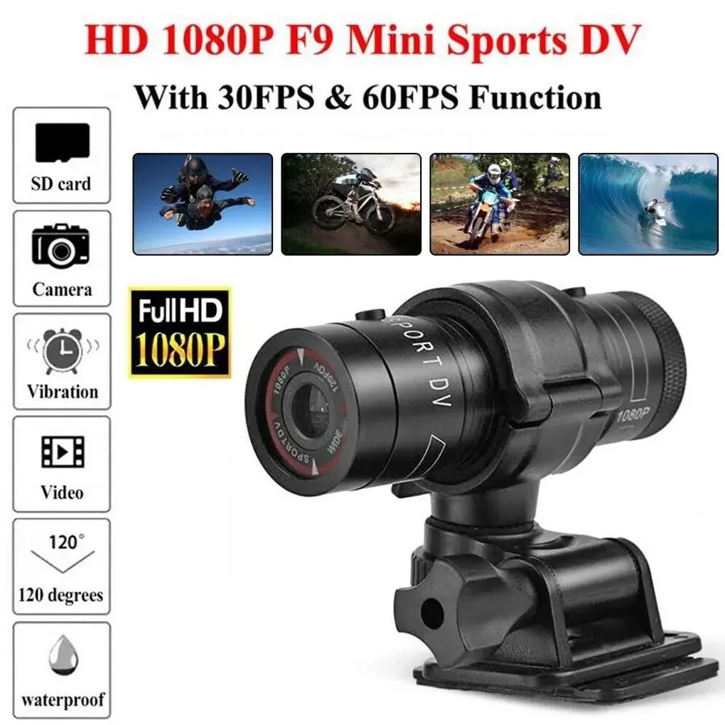 Câmera de Ação Mini Sport DV com Lanterna, Capacete, Vídeo Full HD 1080P, Ideal para Bicicleta, Ciclismo, Motocicleta, Câmera à Prova d'Água