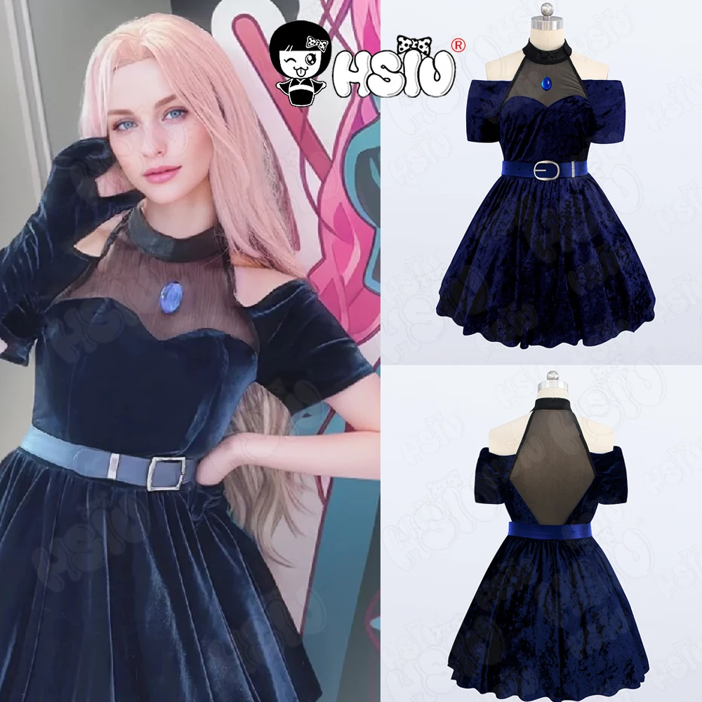 mizi Cosplay Kleding Pruik HSIU Roze gradiënt blauw paars lang haar toneelkostuum Fluwelen Rok Anime buitenaards podium cosplay Kostuum