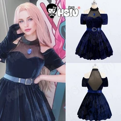 Mizi-ropa de Cosplay, peluca HSIU, disfraz de escenario de pelo largo rosa degradado, azul y morado, falda de terciopelo, disfraz de cosplay de escenario alienígena de Anime