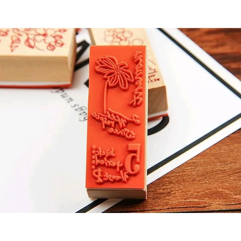 Vintage Plant Wooden Rubber Stamp for Kids DIY Handmade Scrapbooking Stationery,Photo Album,Diary Book Decoration