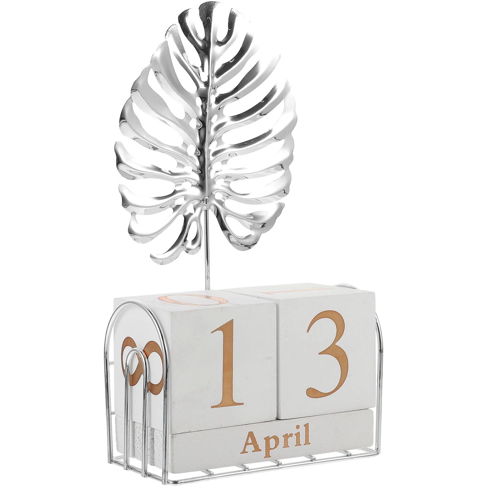

1 set Wooden Iron Desktop Calendar Stylish Practical Home Decor Clear Design Adjustable Date Month Creative Gift Idea
