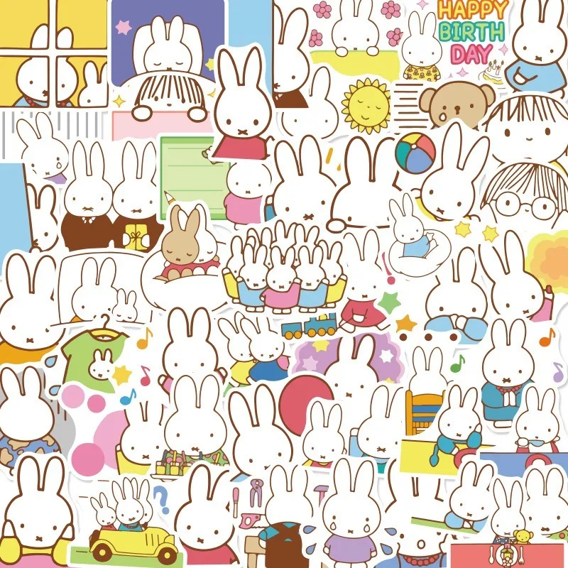 50 Uds. De pegatinas DIY de la serie Miffy de dibujos animados, pegatinas impermeables para maleta de cuaderno, creatividad, expresión bonita, regalo para niños y niñas