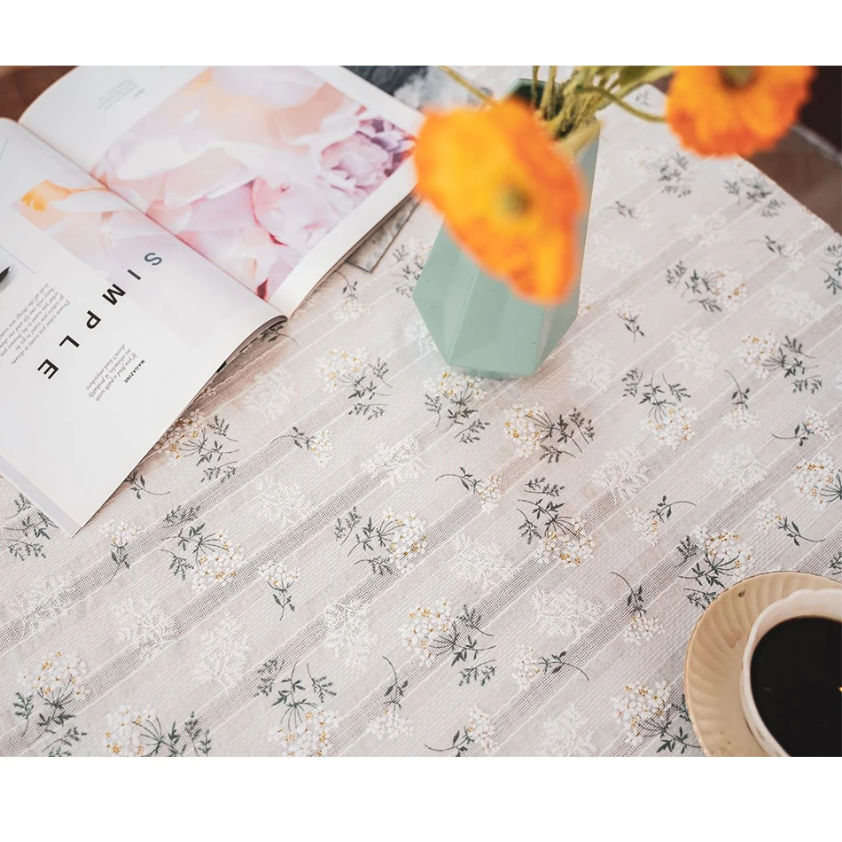 Kleines Gänseblümchen-Tischtuch aus Baumwolle im koreanischen Stil, Teetischdekoration, rechteckige Tischdecke für Küche, Hochzeit, Esszimmer – Detail 13