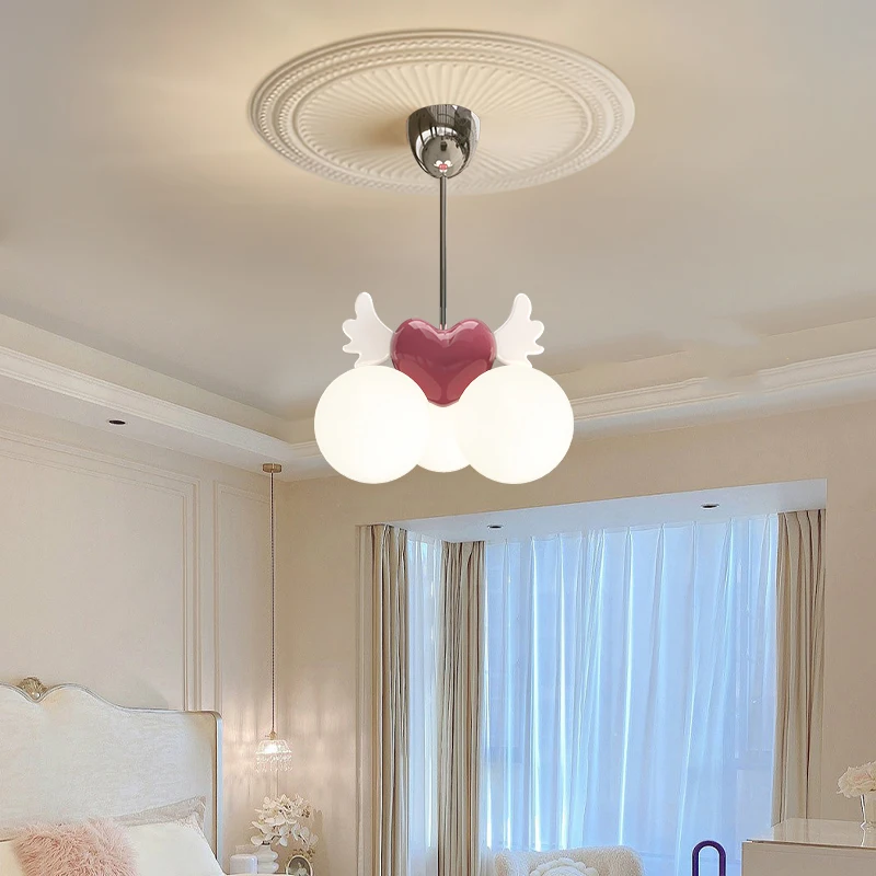 Cartoon Love Chandelier Lamp Modern Bedroom Chandelier Light for Nursery Room Girl Room Resin Angle Fixture Ceiling Hanging Lamp