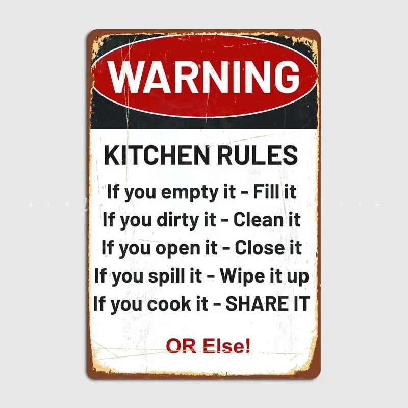 

Kitchen Rules Warning Sign Classic Art Poster Retro Metal Posters Sign Garage Club Indoor Wall Room Decoration Home Decor