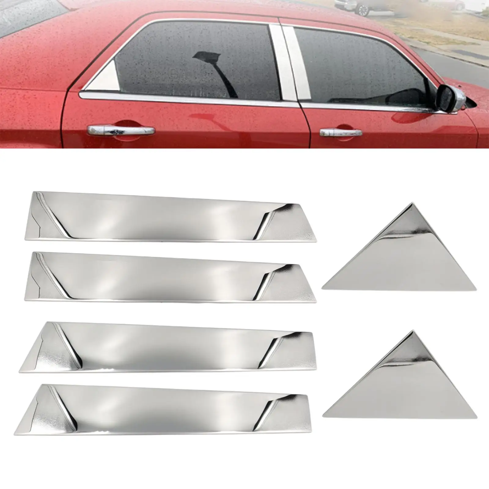 

6x Auto Door Window Pillar Post Trim Parts 304 Stainless Steel Decoration Chrome Covers for Chrysler 300C 300 2005-2010