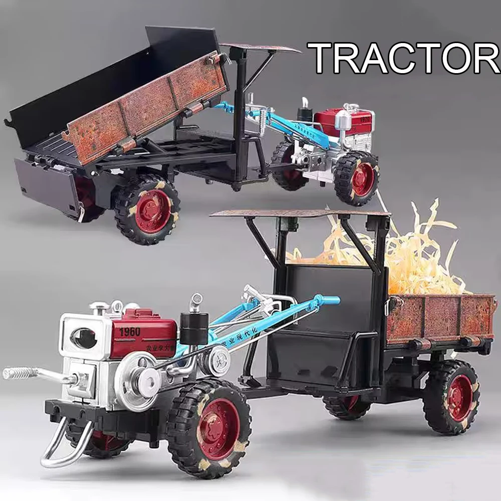 Tracteur de marche en alliage moulé sous pression 1:32, voitures jouets, modèle de roue, tracteurs agricoles, musique légère, véhicule Miniature, cadeaux pour enfants