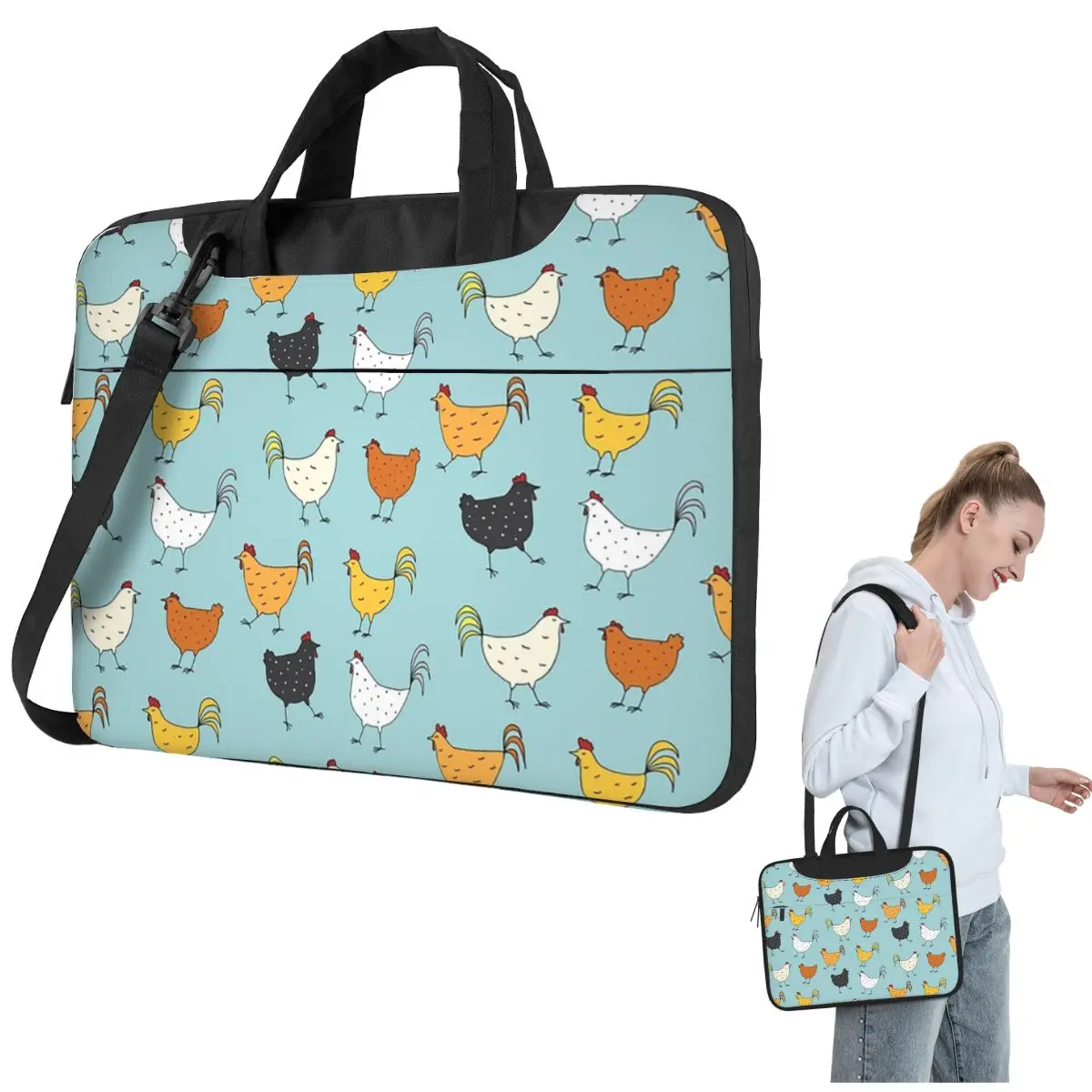 Chicken Pattern Crossbody Laptop Bag Case Computer Bag Resistant Protective Notebook Pouch for Lenovo