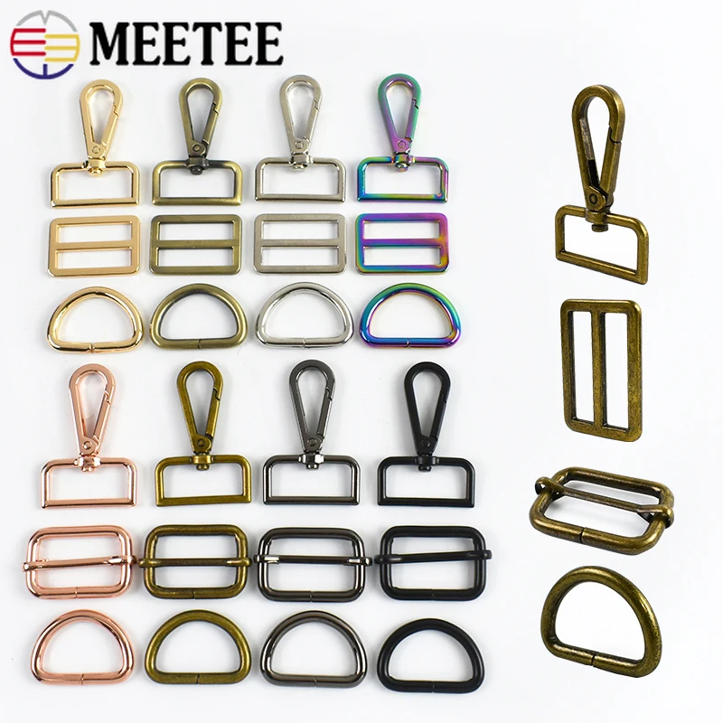 

2/3Sets 16-38mm Metal Bag Strap Buckles Swivel Lobster Clasp D Ring Buckle Tri-glide Slider Pet Collar Snap Hook DIY Accessories