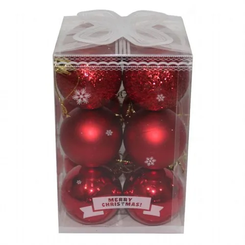 12 piece Red Color Pine Tree Cici Ball Ornament 5 Cm