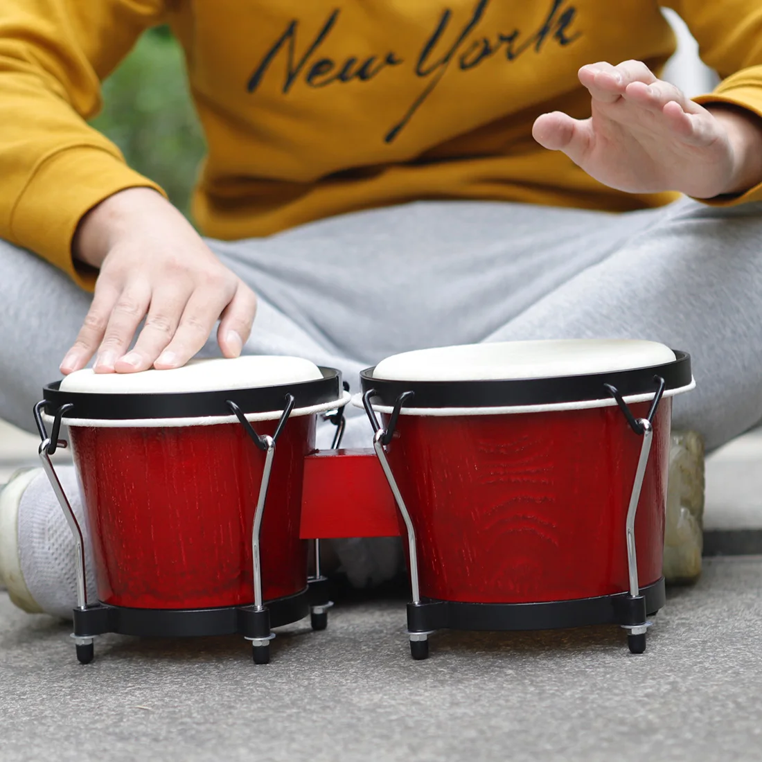 Bongo Drum African Solid Wooden Bongos Small And Portable Percussion Instrument Cuban Drum Jazz Style Music Buffalo Leather Made