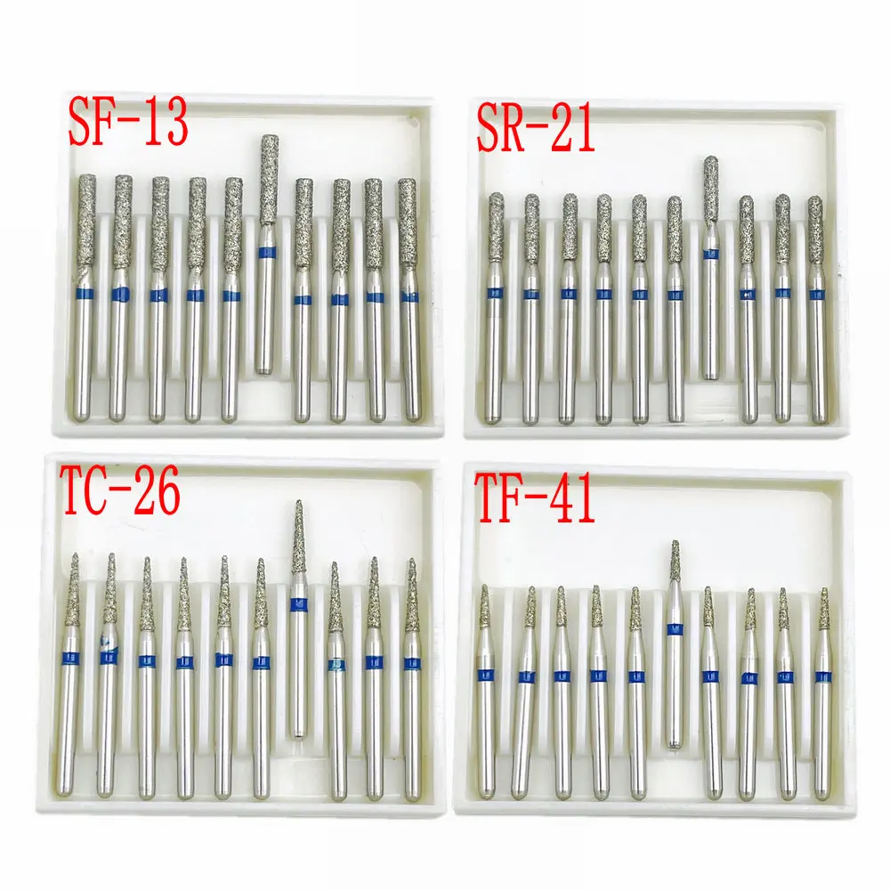 10pcs/box 1.6mm Shank Dental Diamond Burs Drill FG Diamond for High Speed Handpiece Burs Dentist Drills