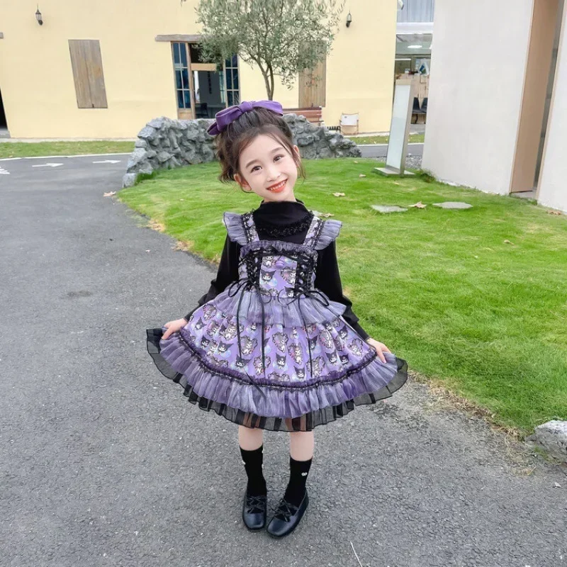 Christmas Sanrio Halloween Kuromi Kids Girl Dress suspender Layered Tulle Dress Xmas Clothes Cartoon Cute Lolita Skirt Anime