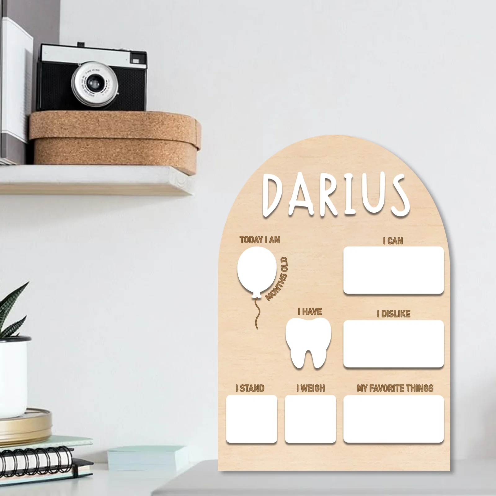 Custom Baby Monthly Milestone Board - Dry Erase 7x10 Inch Wood & Acrylic, Reusable First Year Tracker, Personalized Name Gift