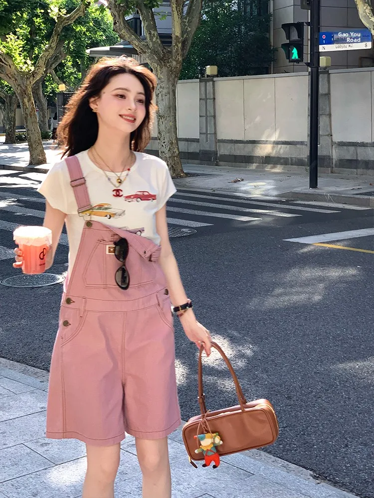 

Vintage Workwear Denim Overalls Women's Casual Color Blo Jumpsuit Wear Resistant Loose Fit l Waist Summer Jeans