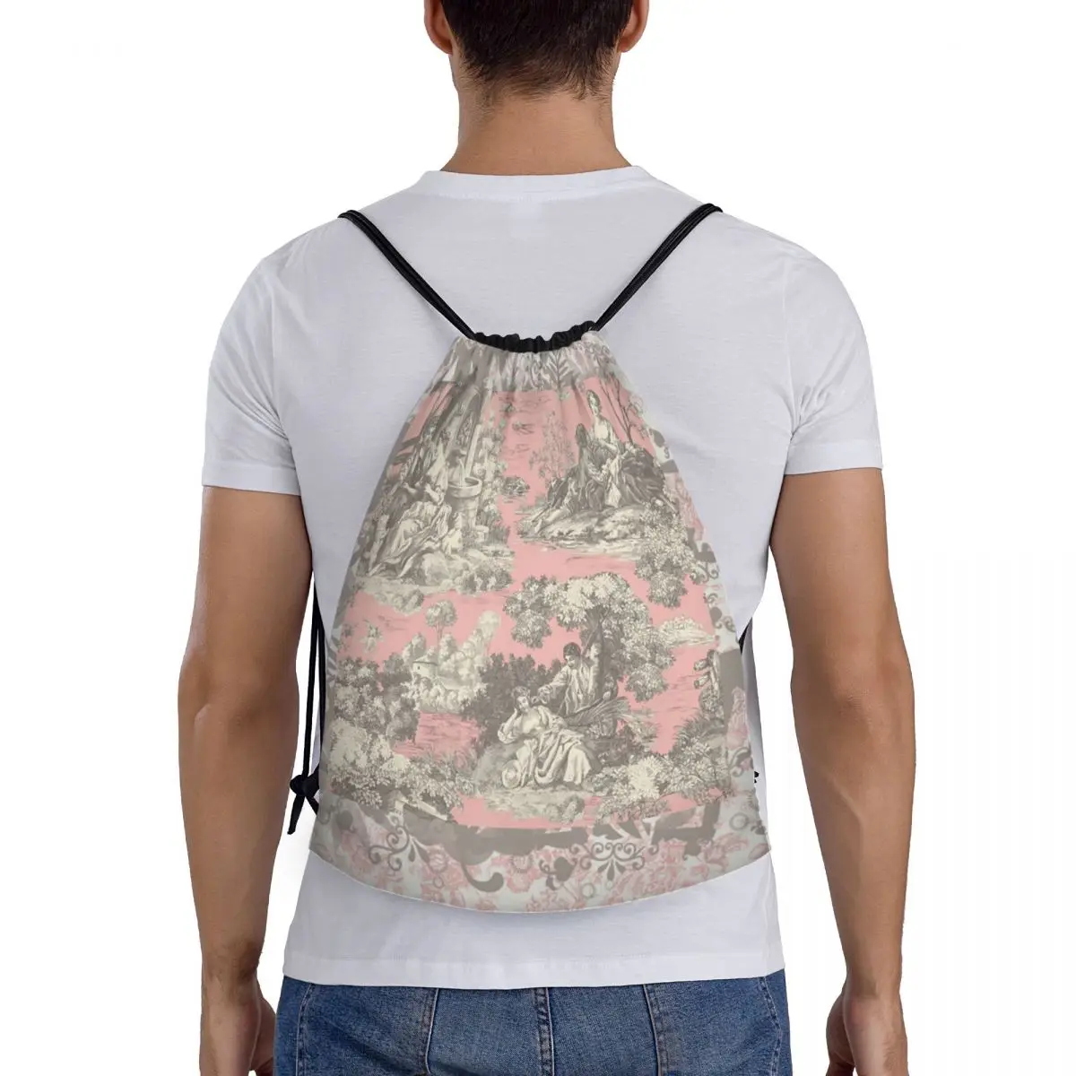 Custom Toile De Jouy Vintage French Drawstring Backpack Bags Men Women Lightweight Gym Sports Sackpack Sacks for Yoga