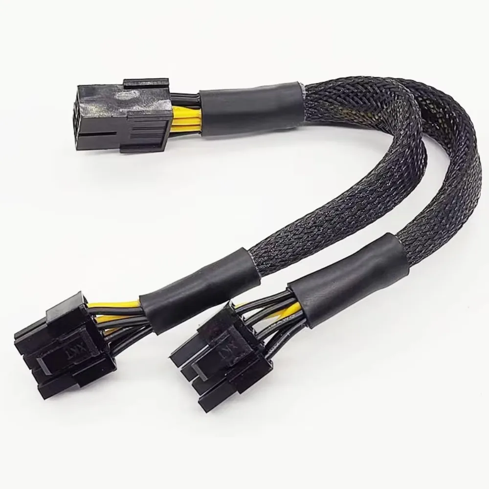 20cm Braided Y Splitter GPU Power Extension Cable PCIe 8 Pin Female To Dual 6+2 Male Graphics Card Adapter Cord 18AWG Wire