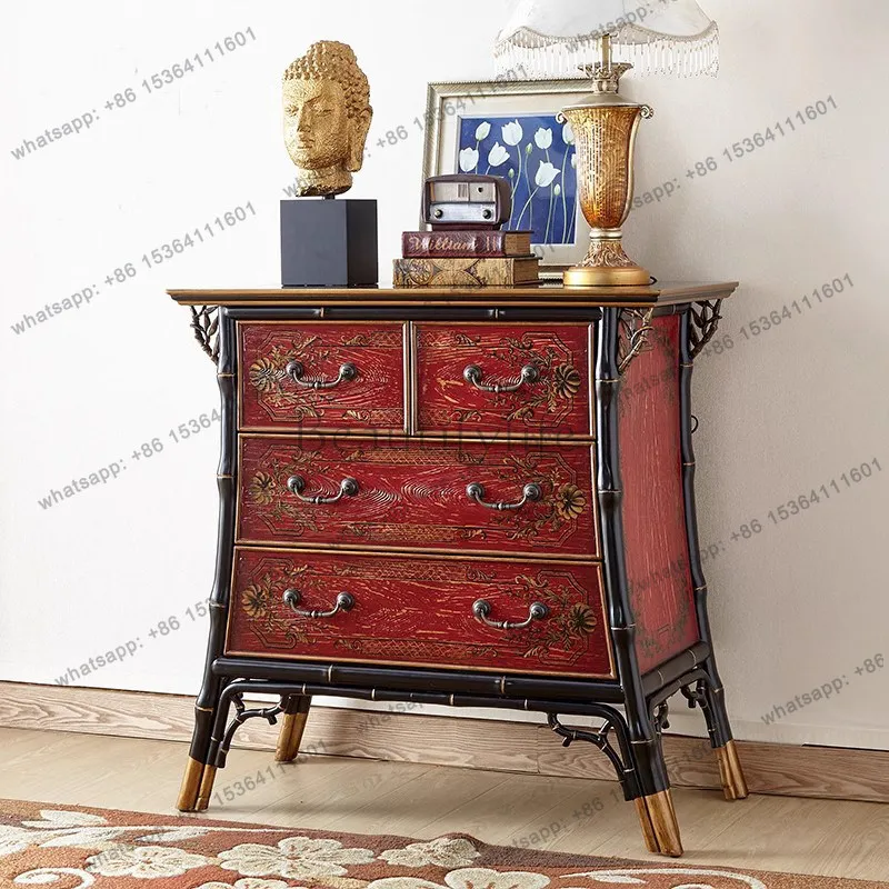 

American retro, new Chinese living room locker bedroom drawer bedside cabinet