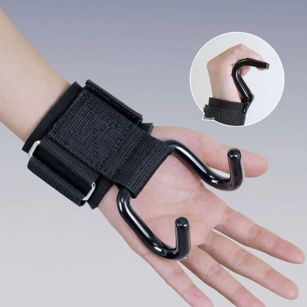 1 زوج سحب ما يصل رفع الأثقال قبضة هوك عدم الانزلاق الأسود مساعد قوة المعصم الحرس مساعد مع هوك الصلب هوك القبضات حزام #3