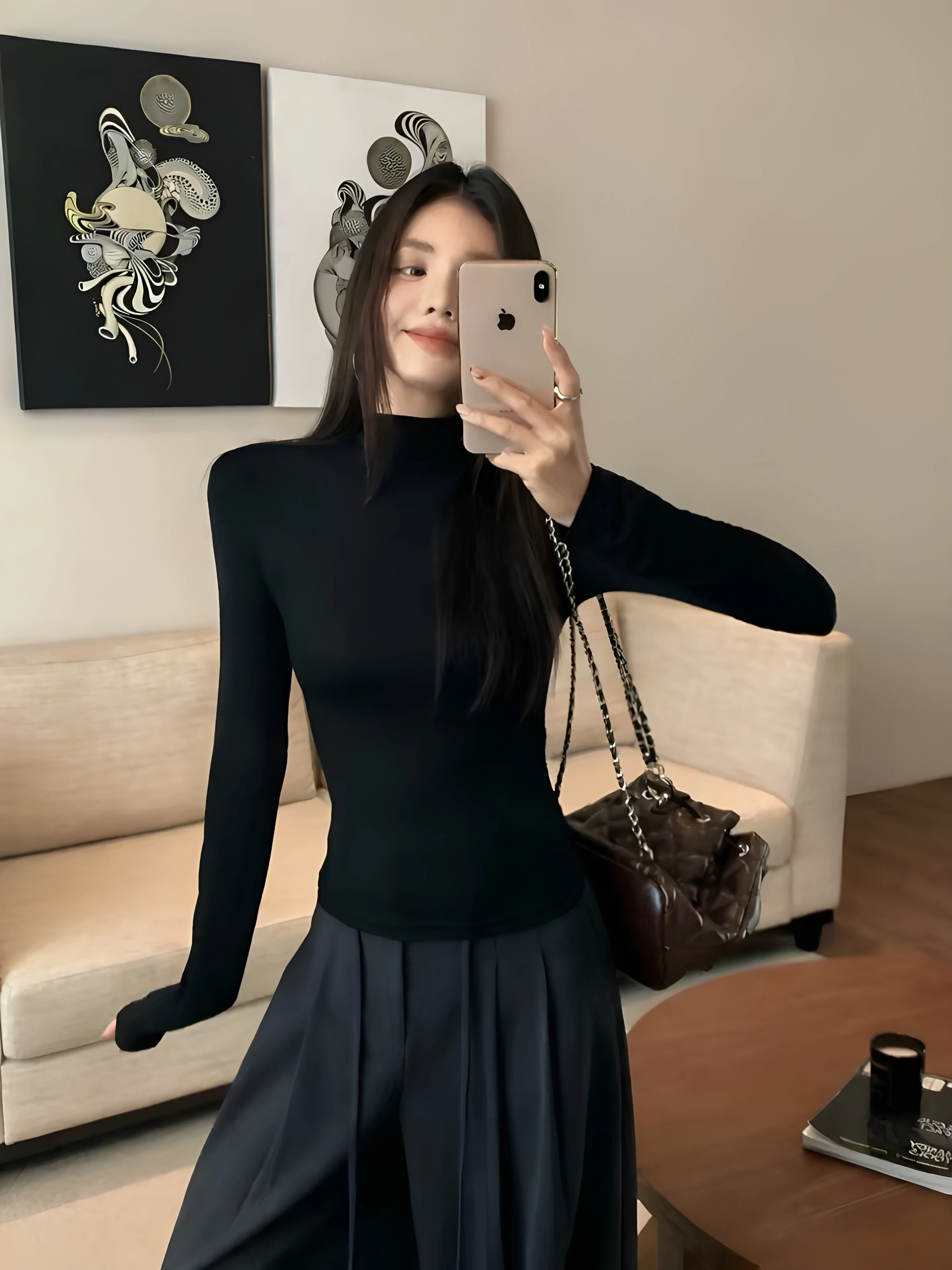 Women's Fleece Lined Long Sleeve Half High Neck Slim Fit Base Shirt Inner Wear Thermal Top Outerwear Casual Comfortable T-shirt