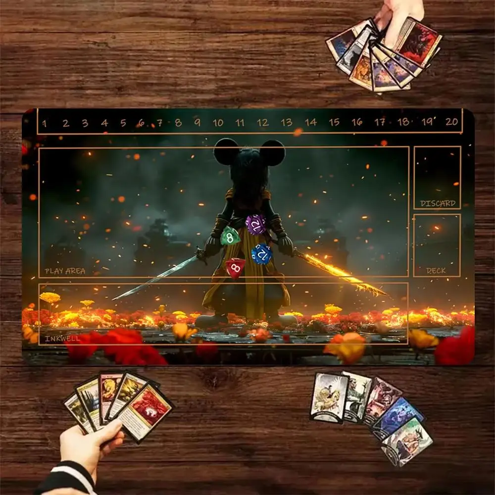 60X35cm Dual Swords Mickey Warrior Lorcana Play mat Zoned Card Game Desk Mat Non-Slip Rubber Base Stitched Edges For TCG