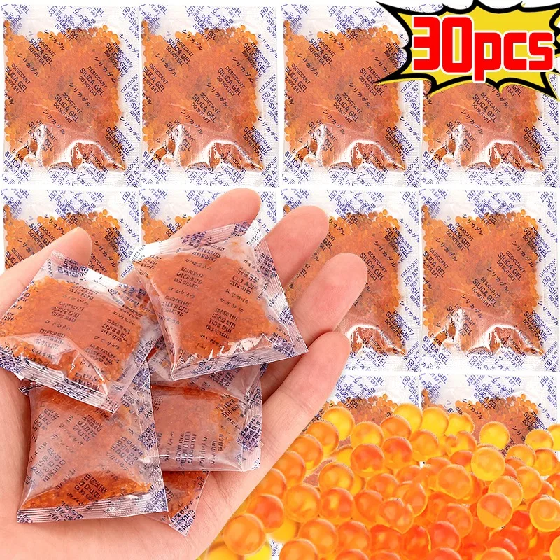 5/30x Feuchtigkeitsabsorber, Silikagel-Trockenmittel, orangefarbener Beutel, Farbwechsel, für Zuhause, Küche, Wohnzimmer, feuchtigkeitsbeständiges Mittel, Schuhtaschen
