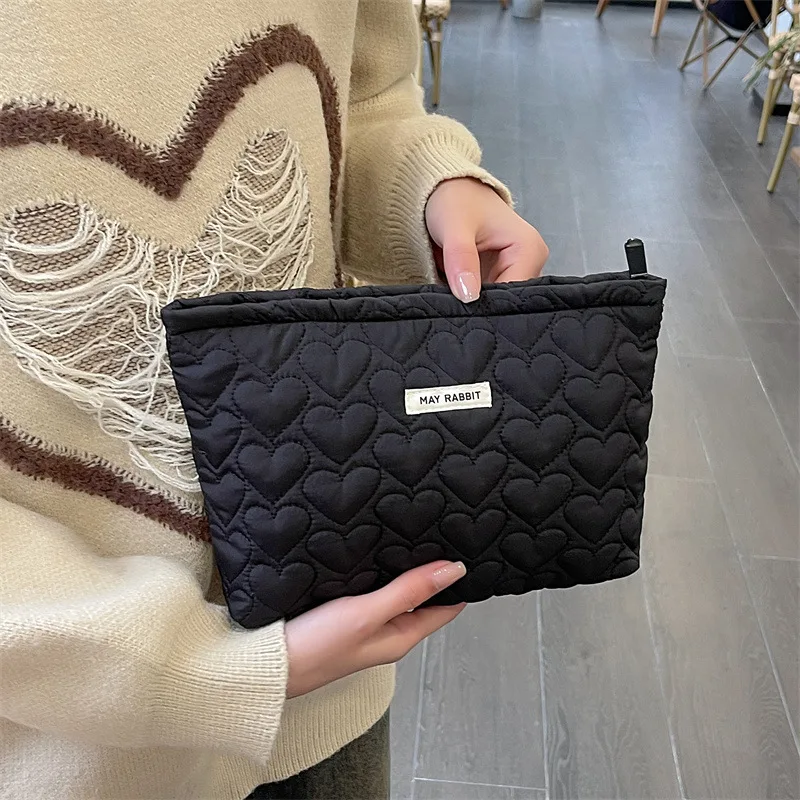 Women Makeup Bag Cosmetic Bags Quilted Cotton Soft Makeup Case Pouch Zipper Large Travel Wash Pouch