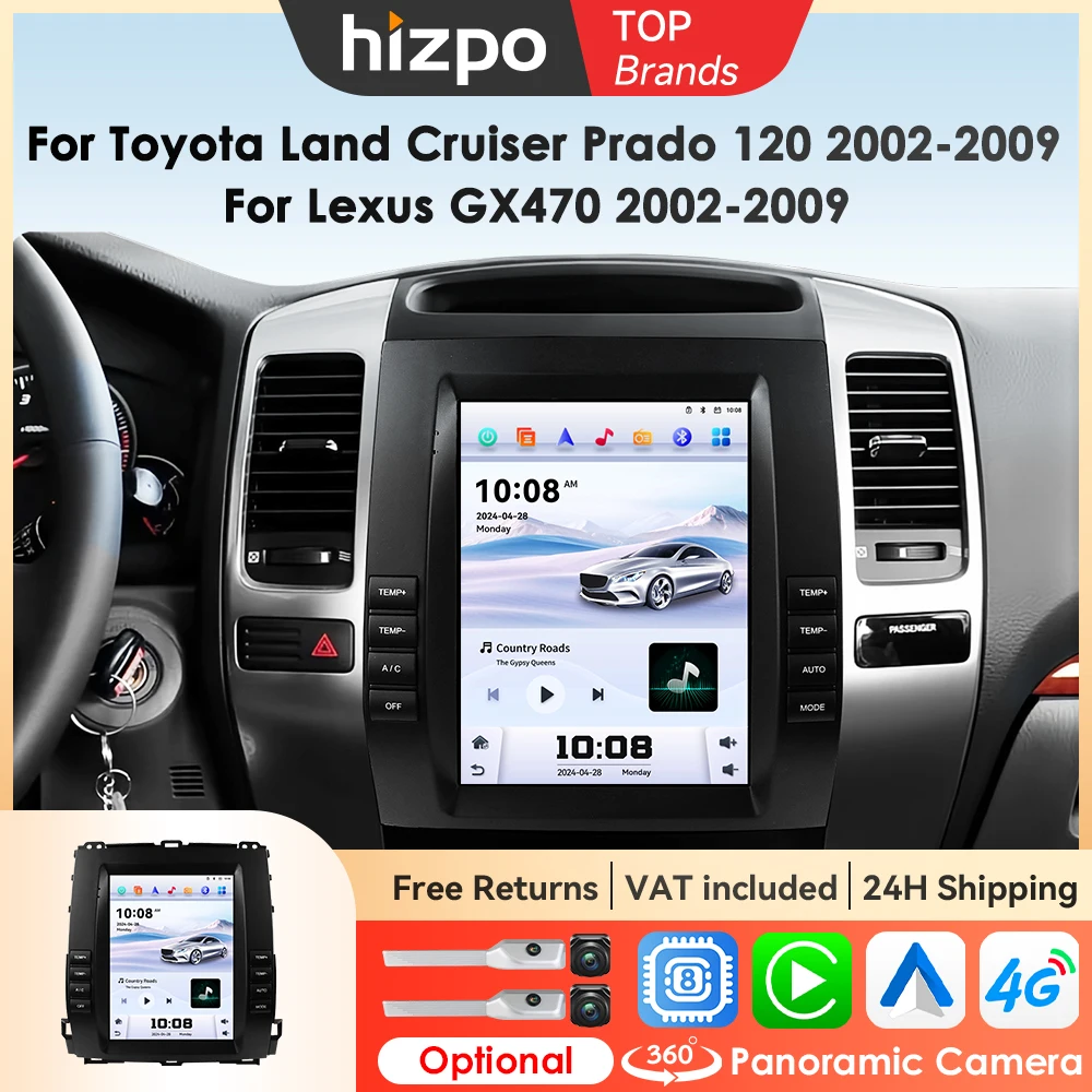 Hizpo 9.7" Autoradio Stile Tesla per Toyota Land Cruiser Prado 120 e Lexus GX470 2002 - 2009, Sistema Multimediale con Carplay e GPS