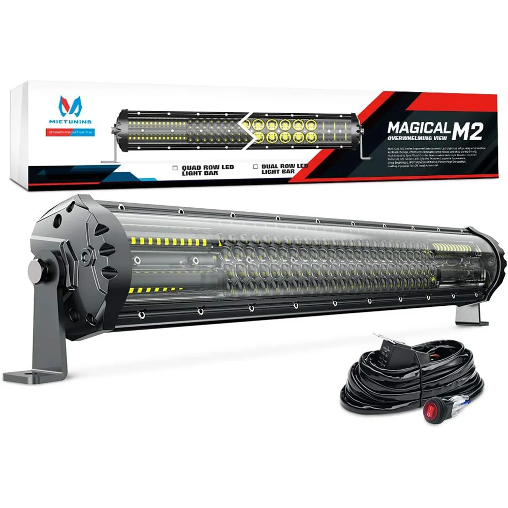 

MICTUNING Magical M2 22 Inch Aerodynamic LED Light Bar-180w Quad Row Off Road Lights with 2 Style Adjustable Mounting Brackets