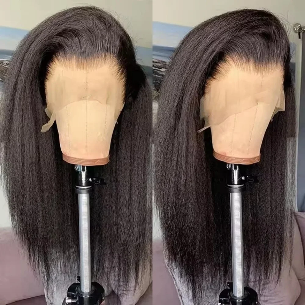 Kinky Rechte 5×5Lace Front Pruiken Menselijk Haar Natuurlijke Kleur Transparant Voorgeplukt Met Baby Hair220Density Frontale Pruik voor Vrouwen