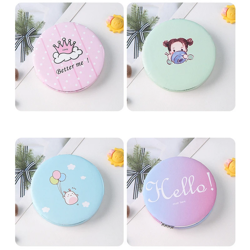 กระจกแต่งหน้าการ์ตูนน่ารักแบบสองด้าน พกพาสะดวก พับได้ สำหรับผู้หญิง สาวๆ ใช้สำหรับเดินทาง ของขวัญวันเกิด