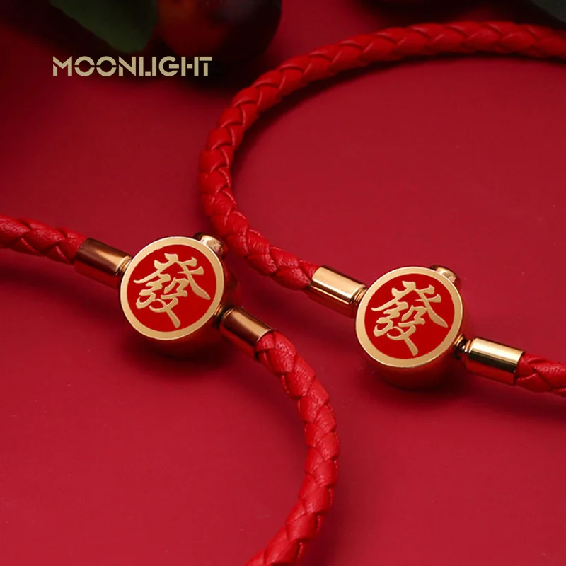 

MOONLIGHT Lucky Get Rich Wealth Charm Bracelets Stainless Steel Braided Leather Bracelet Female Fashion Jewelry New Year Gifts