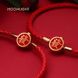 MOONLIGHT Lucky Get Rich Wealth Charm Bracelets Stainless Steel Braided Leather Bracelet Female Fashion Jewelry New Year Gifts