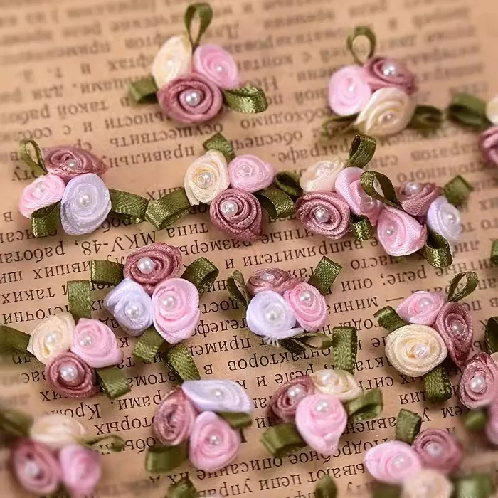 Ribbon Flower hand sewn three color flower clothing accessories headdress handmade DIY decal materials