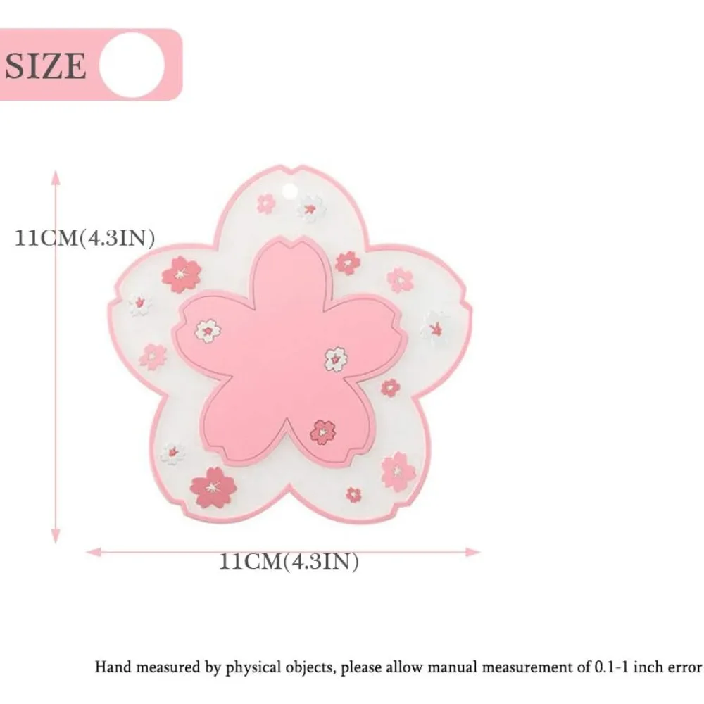 Cute Sakura Cherry Blossom Pattern PVC Coaster Set of 2 Pink Flower Tea Cup Mat Anti-Slip Drink Mug Pad for Desk Table Home Decor Kawaii Accessories Small Placemat - view 4