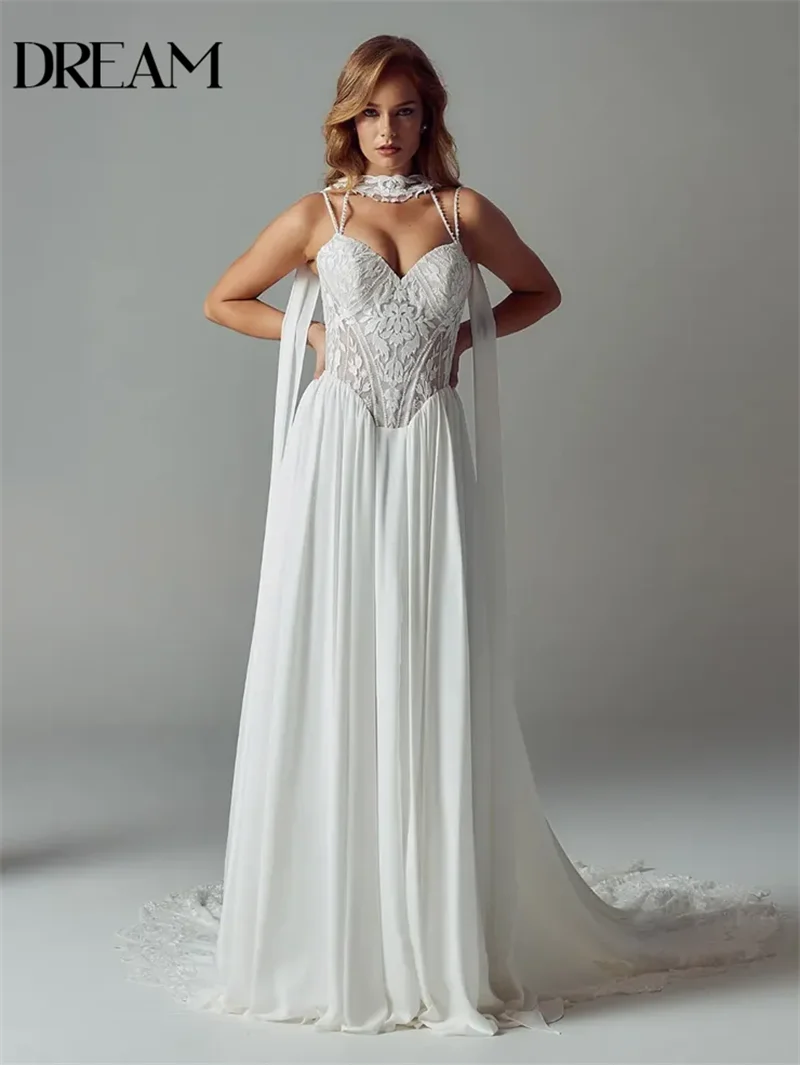 DREAM Fashion Luxury Long Dress Wedding Pearl Strap Open Back Bridal Gown Vestido De Novia Customized