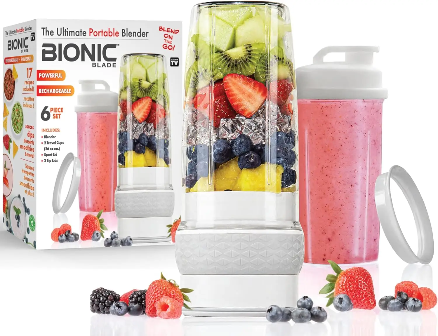 

Bionic Blade Personal Blender 26.5 Oz, With Extra Shaker And Lid, Cordless, Air Tight, Rechargeable 18,000 Rpm Portable Blender