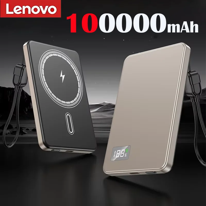 Lenovo 500000mAh Magnetische Draadloze Powerbank Ultradun Draagbaar CCC Gecertificeerd Supersnel Opladen LED Display Pack voor MagSafe