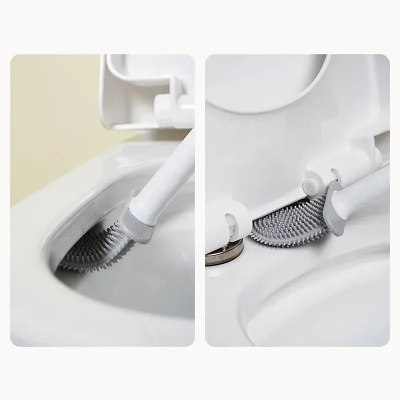 Flexible Silicone Toilet Brush with Holder, Leakproof, Soft Toilet Bowl Cleaner, Bathroom Wall Mounted, Cleaning Brush