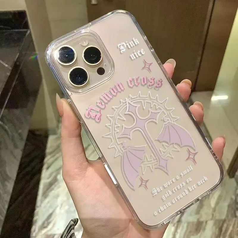 

Чехол для телефона Pink Winged Cross English Girl для iPhone 17, 16, 15, 14, 13, 12, 11 Pro Max XR XS MAX 7, 8 PLUS Air INS, прозрачный чехол