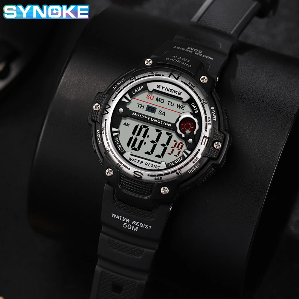 SYNOKE Watch Outdoor Sports Multifunctional Waterproof Shock Resistant Large Screen Display Luminous LED Digital Watch For Men