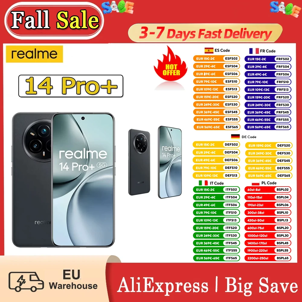 هاتف Realme 14 Pro + 5g الذكي 6000Mah 12Gb Ram 512Gb Rom 6.83 شاشة Amoled منحنية 50Mp Sony Imx896 Ois 50Mp Periscope كاميرا خلفية #1