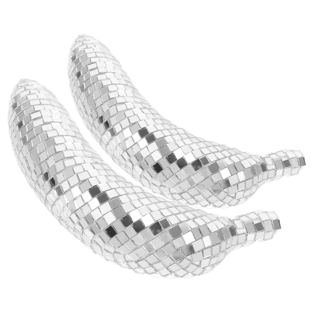 

2Pcs Mirror Disco Banana Decor Safe Material Wear-Resistant Novelty Artware for Disco Party Table Banana Artware