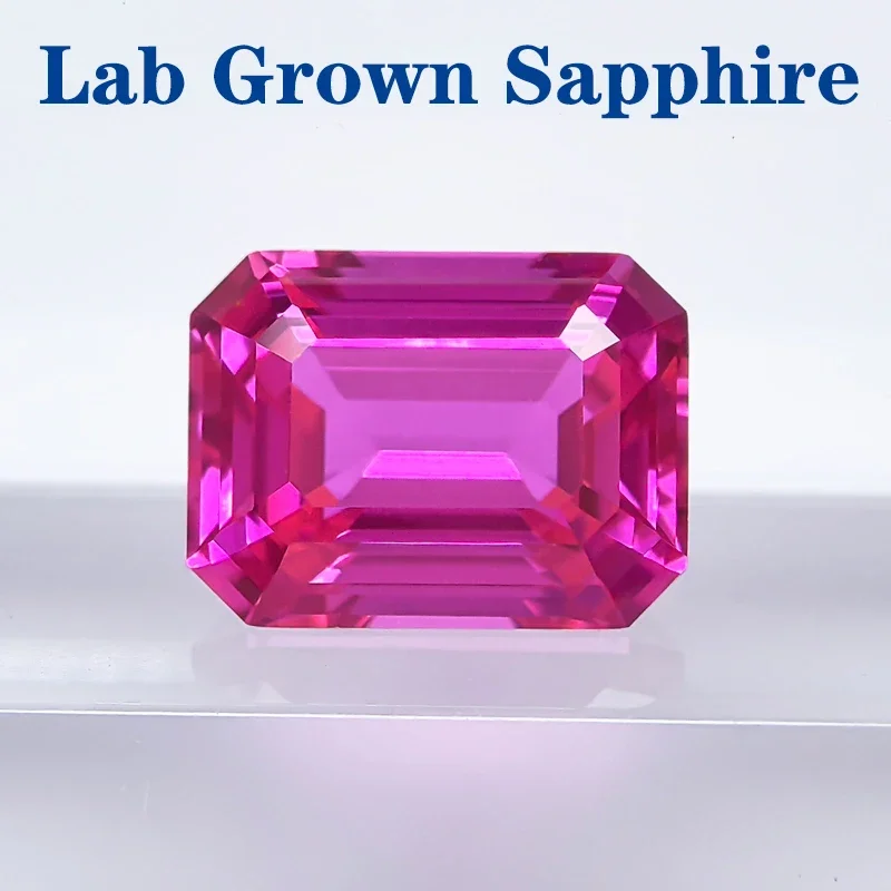 

Lab Grown Sapphire Emerald Cut Hot Pink Color VVS1 Gemstone Charms DIY Jewelry Making Material Selectable AGL Certificate