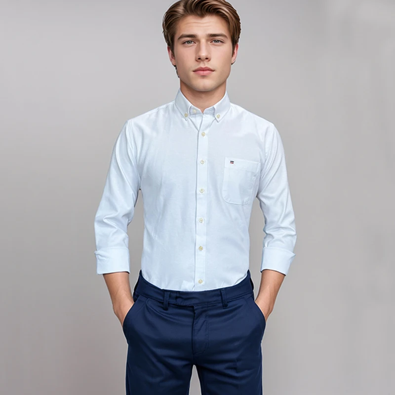 Men's 100% Cotton Shirt Long Sleeve Plaid Oxford Casual Solid Color striped Regular Fit Formal Dress Shirt Oversized 7XL 6XL 5XL