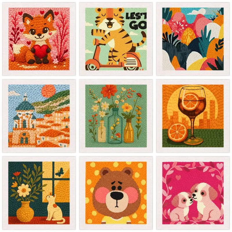 

25x25cm Punch Needle Kits for Adults Beginner, Tool with Punch Needle Fabric, Hoops, Yarns and Sewing Needles Embroidery Art