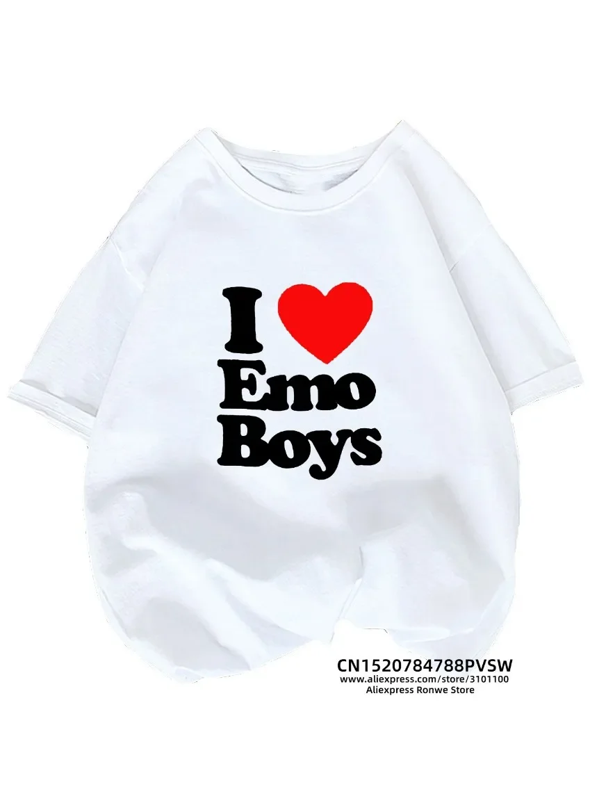 I love Emo Boy Grunge Women T Shirt Girl Graphic Printed Fashion Harajuku 2024 Streewear Clothes Causal Female Y2K Tops Tee